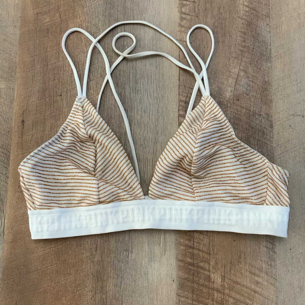 PINK Victoria’s Secret Gold and white bralette